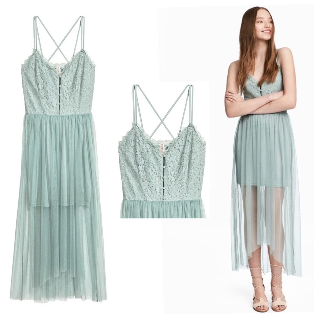 RARE H&M Dusky Green Mesh Bridesmaid Formal Maxi